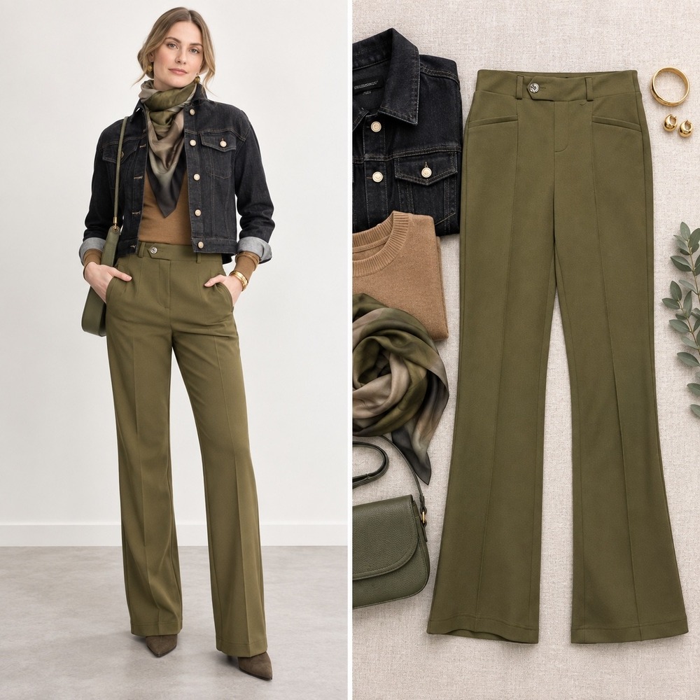 SOHO Apparel Ltd Women's M Olive High Rise Bootcut Dress Pants Stretch Office
